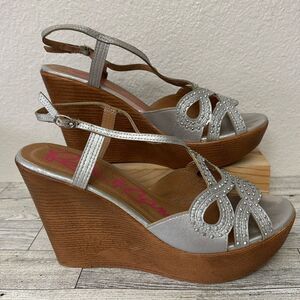 Rock & Candy Rainy Silver Wedge Heels Size 9